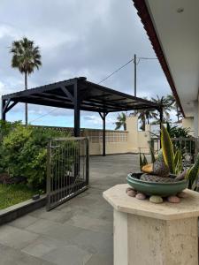 Un dosel negro sobre un patio con una puerta y un cuenco. en Tenerife North Escape, en La Matanza de Acentejo