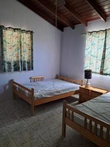 Lovely 3-bedroom house located near Oistins, close to beaches and Golf course في كرايست تشيرش: غرفة نوم بسريرين ونوافذ