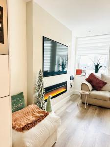 Stā by The Bridge, Inverness City Centre في إينفيرنيس: غرفة معيشة مع تلفزيون وأريكة