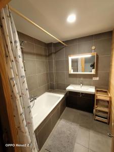 ein Badezimmer mit Badewanne und Waschbecken in der Unterkunft Riverside house in Chiny