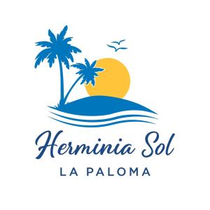 a logo for a resort with palm trees and the sun at Herminia Sol in La Aguada