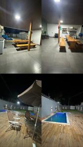 un collage di foto con piscina e tavoli di Casa Sunset Alter a Santarém