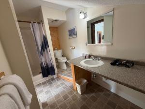 a bathroom with a sink and a toilet at Mountain Sports Inn in Killington +54 photos
