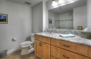 un bagno con lavandino, WC e specchio di Boulevard Condo - Unit 232 a Durango Altre 15 foto
