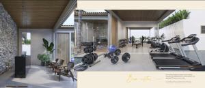 una palestra con tapis roulant e attrezzature per esercizi in una stanza di Pyrenéus Residence a Pirenópolis
