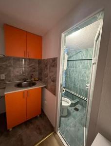 Un baño pequeño con lavabo e inodoro. en Studio - Apartmani 3, en Jošanička Banja