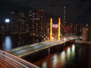 a bridge over a river in a city at night at APA Hotel Nihonbashi Hamacho Ekiminami in Tokyo