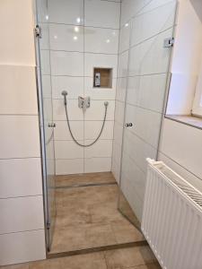 eine Dusche mit Glastür im Badezimmer in der Unterkunft Mountain Peak Apartment in Garmisch-Partenkirchen