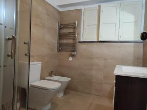 a bathroom with a toilet and a sink and a mirror at Classic 3BR Sintra Home near Beaches & Palaces in Colares +9 photos