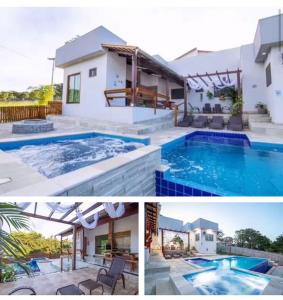 a collage of photos of a house and a swimming pool at K&S Kanto Sereno in Pirenópolis