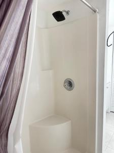 a white shower with a toilet in a bathroom at Cozy Little Bungalow in Fort Lauderdale