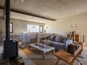 中卫大乐之野（中卫黄河宿集店）的带沙发和炉子的客厅