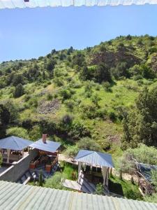 Zamin Dacha的从空中俯瞰一座山丘和一栋房子