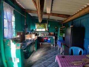 Riverview Cottage : مطبخ بجدران خضراء وأرضيات خشبية وعدادات +14 صورة