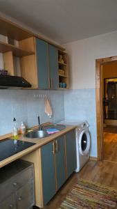 eine Küche mit Spüle und Waschmaschine in der Unterkunft BuTaS TaUrAgEje in Tauragė