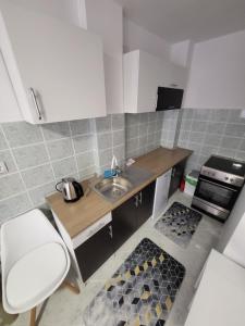 a small kitchen with a sink and a stove at Apartman Magi in Prnjavor