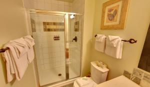 
a bathroom with a shower, toilet, and sink at Embarc Panorama by Diamond Resorts in Panorama
