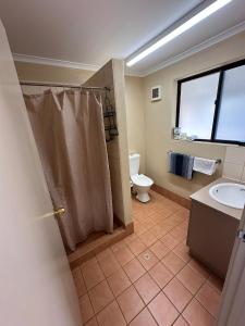 Un baño con ducha, inodoro y lavabo. en Nannup Hotel Motel, en Nannup 37 fotos más