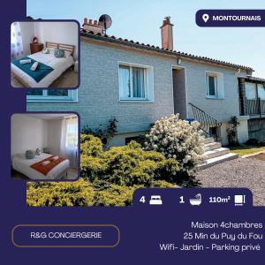 a collage of two pictures of a house at Pavillon du Capitaine -25min Parc-By R&G in Montournais