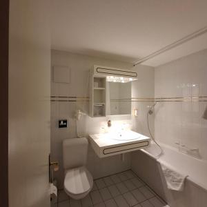 a bathroom with a toilet and a sink and a shower at Ferienapartment Weitsicht in Biel