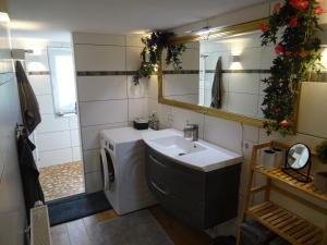 哈嫩克利博克斯维斯Sammy's FeWo的浴室里有洗手池和镜子 更多32张照片