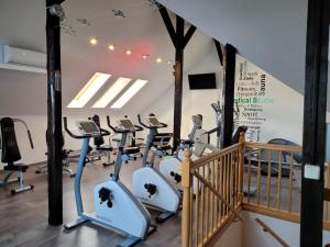 a gym with treadmills and elliptical machines at Gästehaus am schmalen See UG haftungsbeschränkt in Lauchhammer