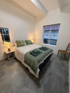 a bedroom with a large bed and a window at Low tide living in Struisbaai