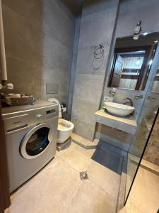 een badkamer met wasmachine en toilet bij New gudauri loft 1 - #434 in Goedaoeri +45 foto's