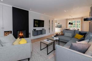 un soggiorno con due divani e un camino di LITZKOW 16201 ad Archsum