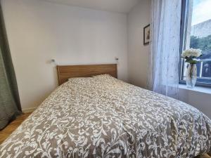 a bedroom with a bed and a window at La Pause Briochine in Saint-Brieuc