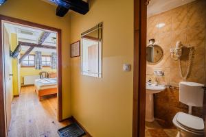 a bathroom with a toilet and a sink and a mirror at Bed & Breakfast Šilak in Ptuj +24 photos