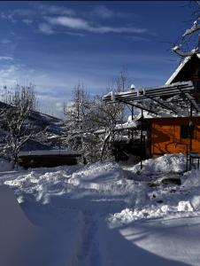 Будинок під Менчулом في راخيف: منزل مغطى بالثلوج بجوار درب