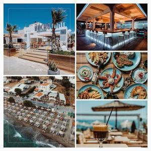 een collage van foto's van een restaurant met borden vol eten bij Anemona Villa in Tympáki