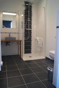 een badkamer met douche, wastafel en toilet bij Villa Residence Kersaliou in Roscoff +11 foto's