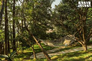 デヘラードゥーンにあるStayVista at Everdale with Heated Pool, Pet friendly, Bathtubの公園内の木のハンモック