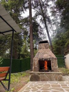 Hidden Forest Cottage في بورجومي: فرن حجري مع نار في ساحة +24 صورة