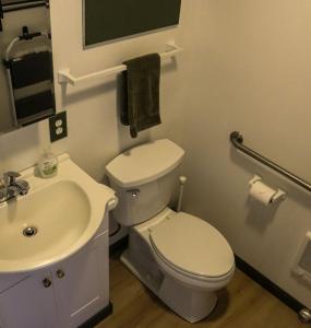 Cute Cozy Suite Rental Nestled on Beautiful Private Grounds for a Peaceful Getaway near Columbus, Ohio في Gould Park: حمام مع مرحاض أبيض ومغسلة +15 صورة