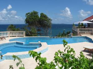 a swimming pool with the ocean in the background at Petite Anse Hotel in Mount Alexander