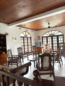 a room with chairs and a table with a teddy bear on it at Chaya Villa Guest House in Beruwala