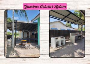 twee foto's van een terras met een tafel en een grill bij Mami Homestay in Alor Setar