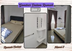 een collage van een slaapkamer met een bed en een spiegel bij Mami Homestay in Alor Setar