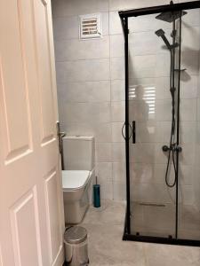 イスタンブールにあるShanti Garden Bosphorusのトイレとガラスのシャワー付きのバスルーム