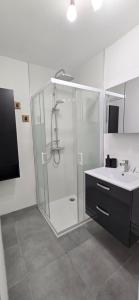 Koupelna v ubytování L'arcade Grand appart 10 pers-400m du sanctuaire 3 chambres 2 SDB arcade baby foot