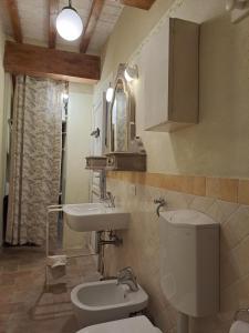 Rustico La Tinaia في Montigiano: حمام مع مرحاض ومغسلة +37 صورة