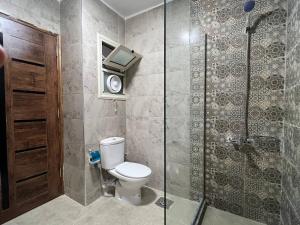 a bathroom with a toilet and a shower at Gabry Pyramids And Grand Egyptian Museum View Hotel in Cairo