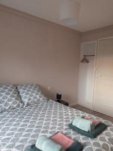 a bedroom with a bed with two pillows on it at Maison- studio- 2 étoiles in Pluduno