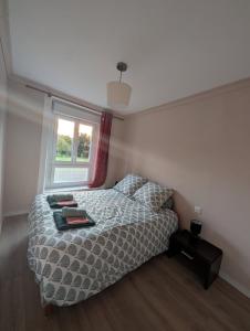 a bedroom with a bed and a window at Maison- studio- 2 étoiles in Pluduno
