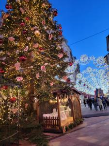 a christmas tree and a gazebo under a christmas tree at La maison des Cigognes in Hésingue +9 photos