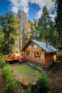 a log cabin in the middle of a forest at Complejo Palo Quemado in El Hoyo +18 photos