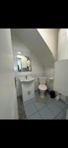 ein weißes Badezimmer mit Toilette und Waschbecken in der Unterkunft Le petit studio Rue de l'Imprimerie in Gap